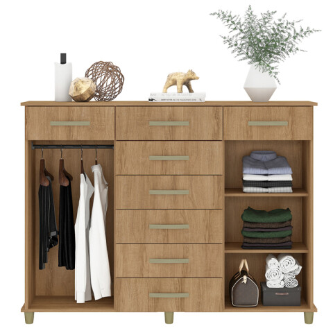 Comoda Cajonera de 8 cajones 2 puertas 1 perchero y 2 estantes internos para Dormitorio o Living - FE - Miel Comoda Cajonera de 8 cajones 2 puertas 1 perchero y 2 estantes internos para Dormitorio o Living - FE - Miel