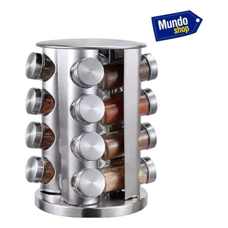 Especiero Porta Condimentos 16 Piezas Giratorio Vidrio Gris