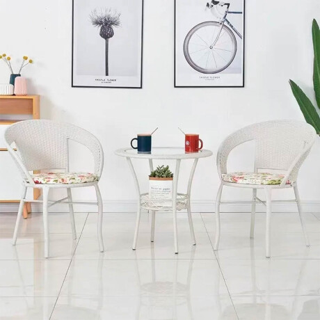 Set Juego De Jardín Mesa + 2 Sillas Rattan Exterior Blanco