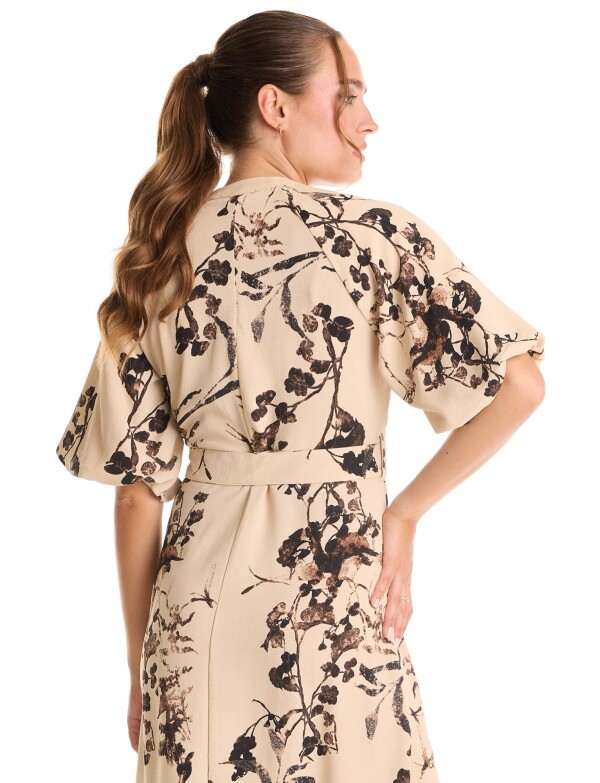Vestido Maxi Cinto Flores BEIGE/MULTI