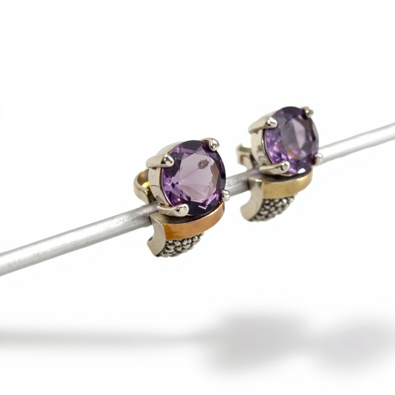 Caravanas Vintage Amatista-Plata y oro-Amatista y Zirconia-CA5135 conpiedra