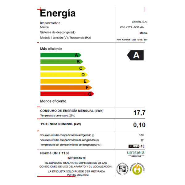 Heladera Futura Fut-r210df HELADERA FUTURA FUT-R210DF FRIO HUMEDO