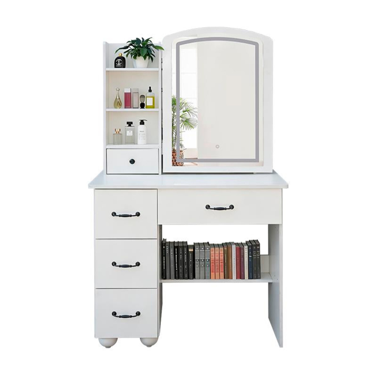 Tocador Con Espejo 4 Cajones, 3 Estantes 