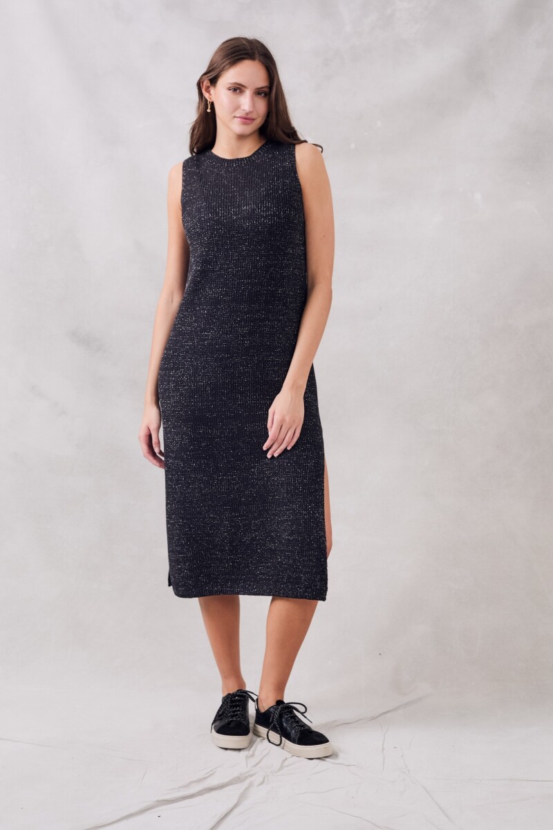 Vestido Halter Tejido Lurex Negro