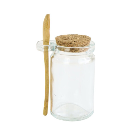Frasco de vidrio con tapa de corcho y cuchara de bamboo 140ml Frasco de vidrio con tapa de corcho y cuchara de bamboo 140ml