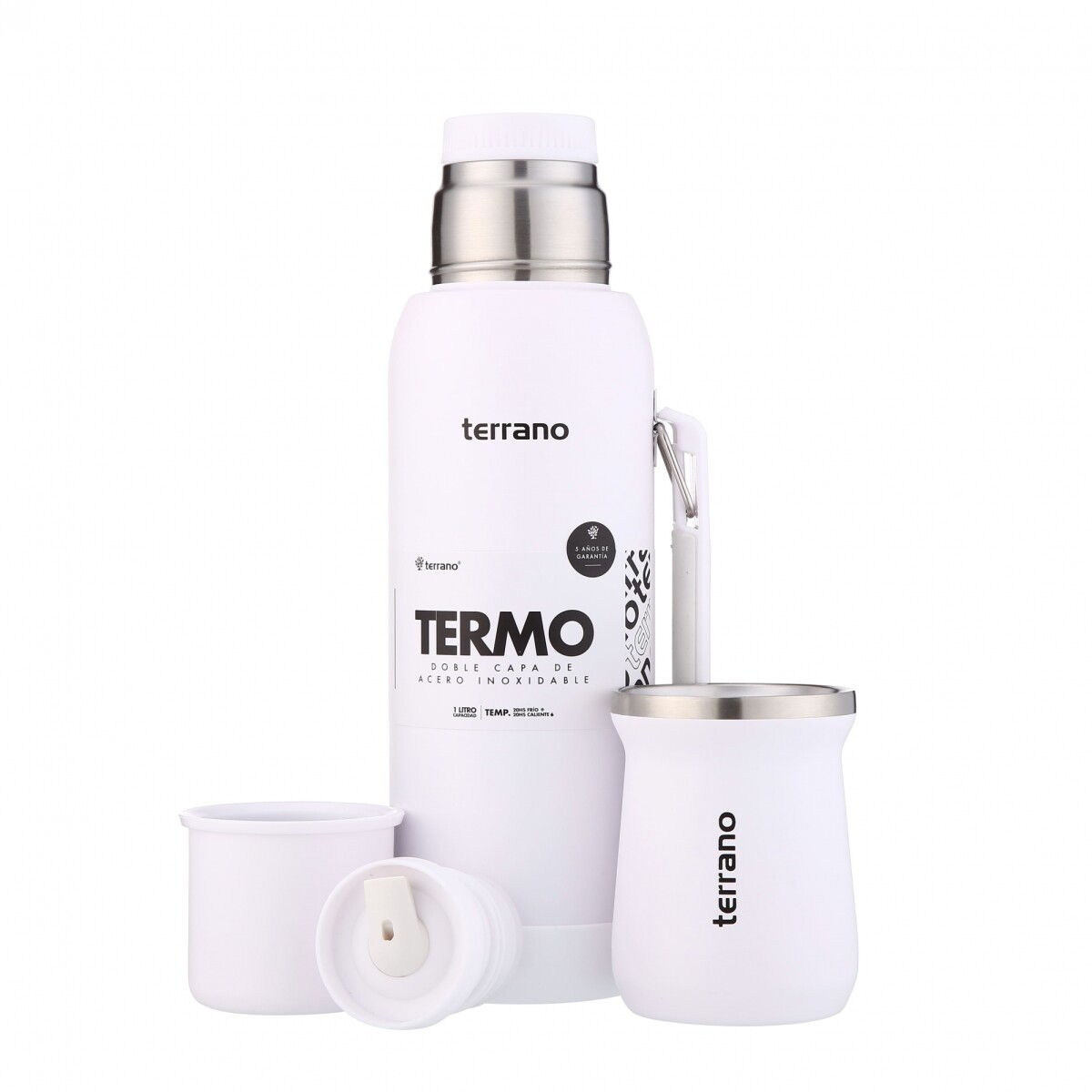 Kit Termo 1LT Con Base De Silicona + Mate de Acero Tradicional - Blanco 
