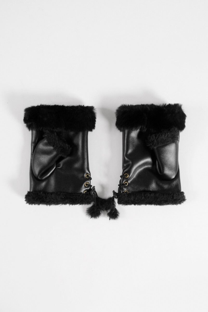 Mitones de PU con pelo negro