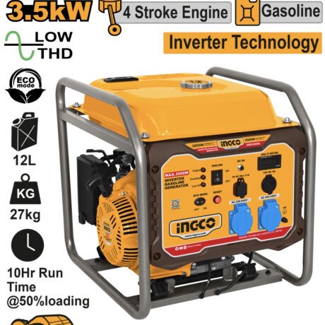 GENERADOR A GASOLINA INVERTER 3.5KW 220V 50HZ C/ DISPLAY DIGITAL Y MODO ECO INGCO GEIF40006 GENERADOR A GASOLINA INVERTER 3.5KW 220V 50HZ C/ DISPLAY DIGITAL Y MODO ECO INGCO GEIF40006