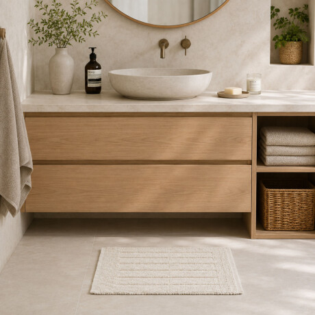 Alfombra Soft Diseño Rectángulos Moderna Uso Interior Beige