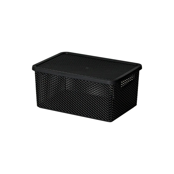 CESTO ORGANIZADOR LINEA CON TAPA NEGRO 26X18X12 CM. NEGRO