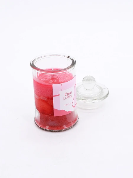 VELA FRASCO DE VIDRIO CON TAPA ROJO