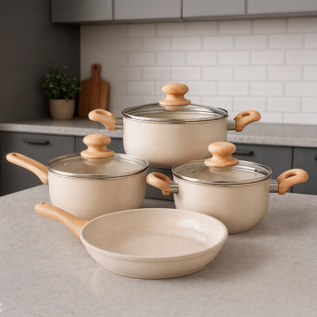 Batería 7 piezas antiadherente BEIGE