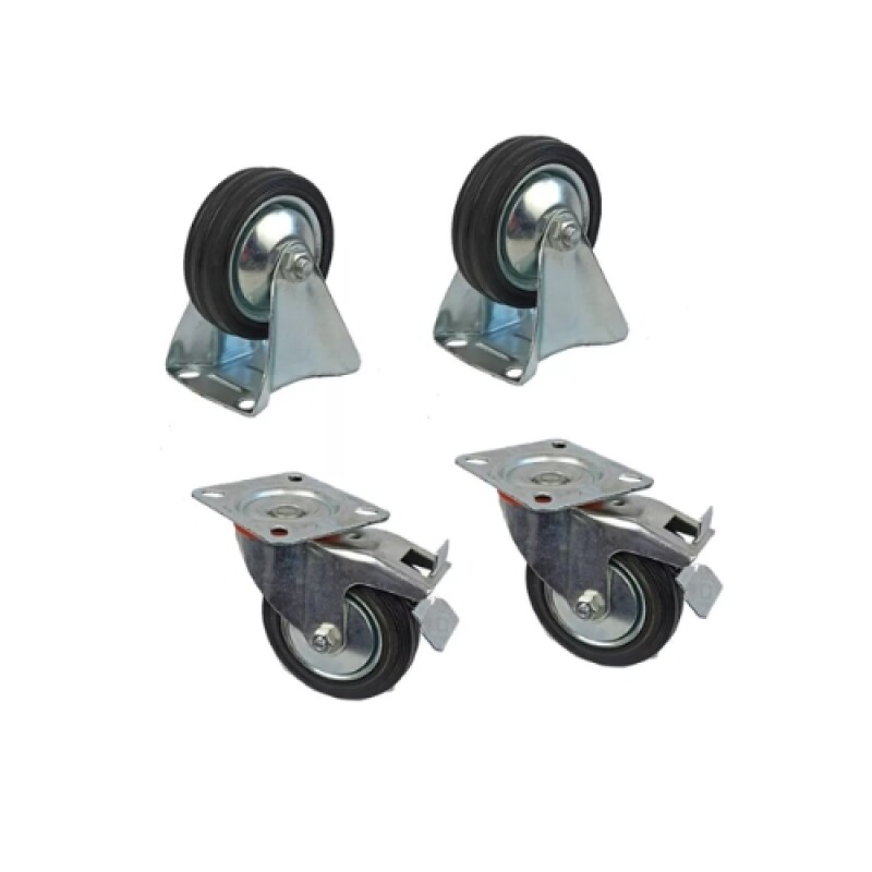 4 Ruedas Goma 2 Fijas + 2 Giratoria C/freno 100mm 4 Ruedas Goma 2 Fijas + 2 Giratoria C/freno 100mm