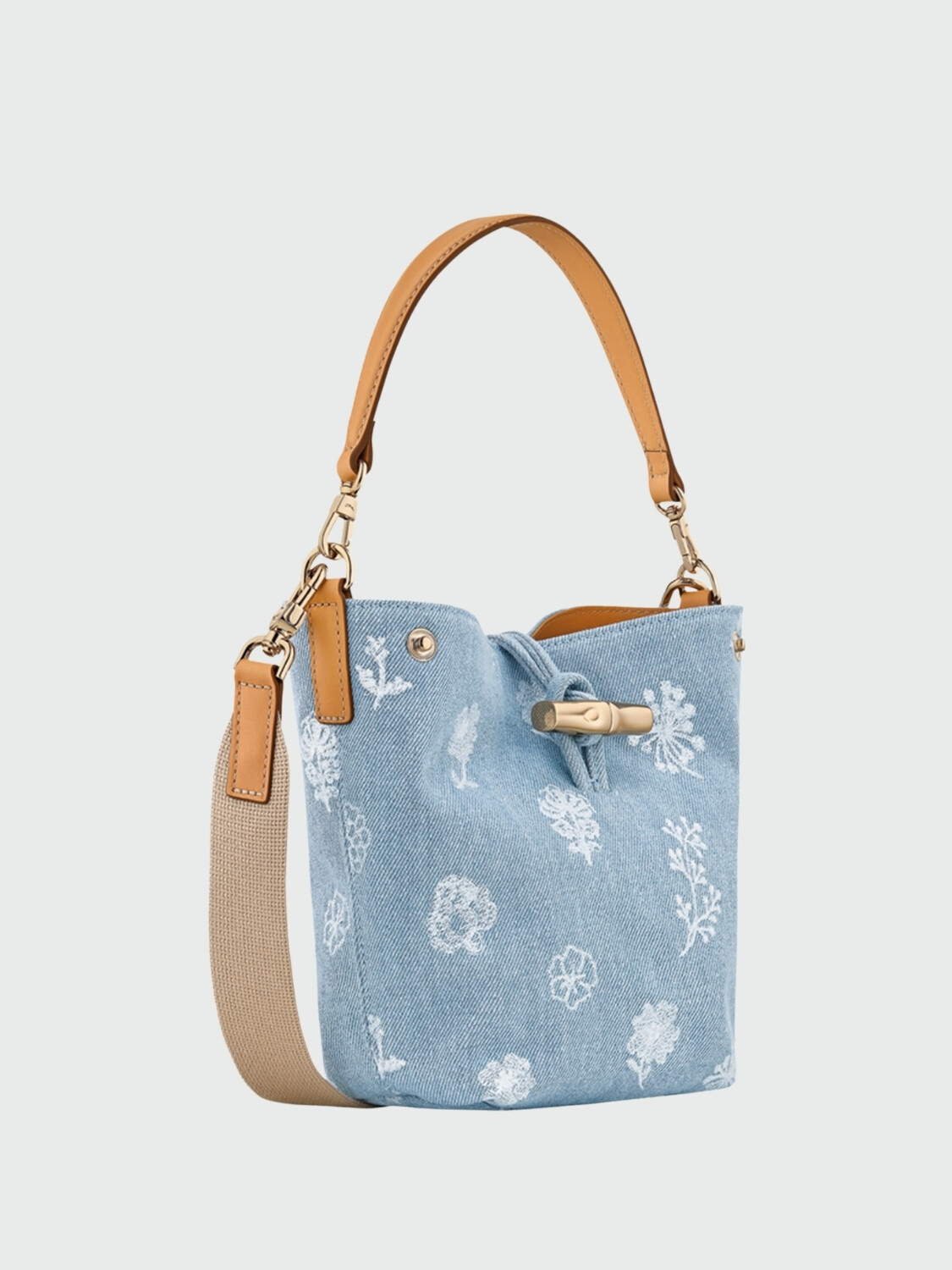 Longchamp - Bolso de hombro, Le Roseau Denim Gris Oscuro