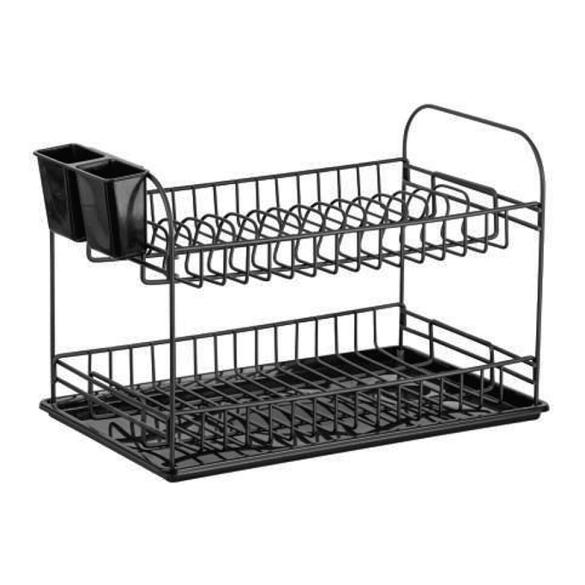 Escurridor Vajilla Doble Nivel c/Bandeja Cubiertero p/Mesada - Negro Mate 