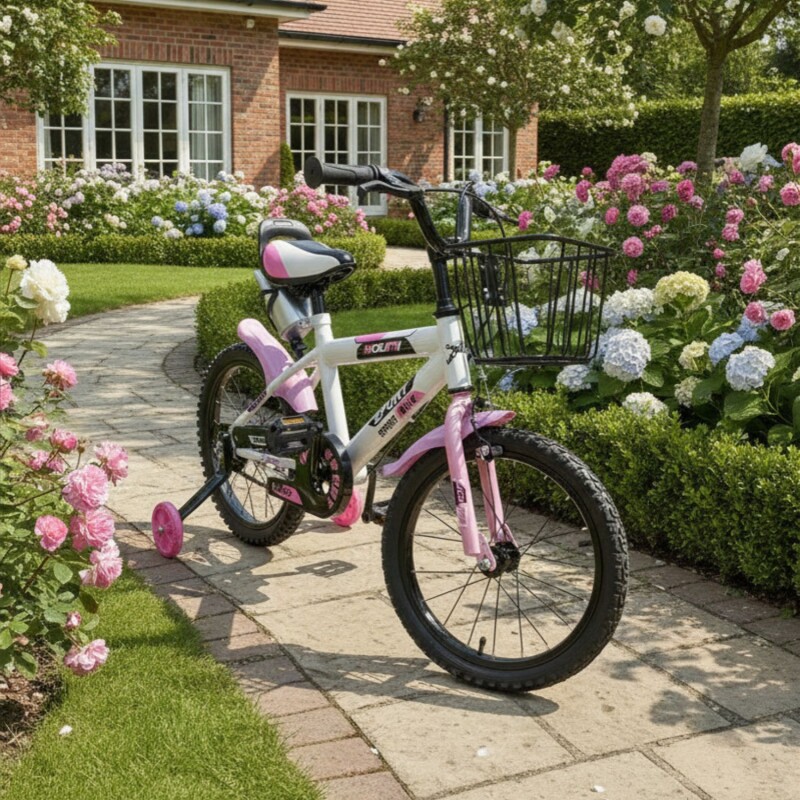 Bicicleta Urbana Infantil Rodada 16 Con Rueditas y canasto Rosa