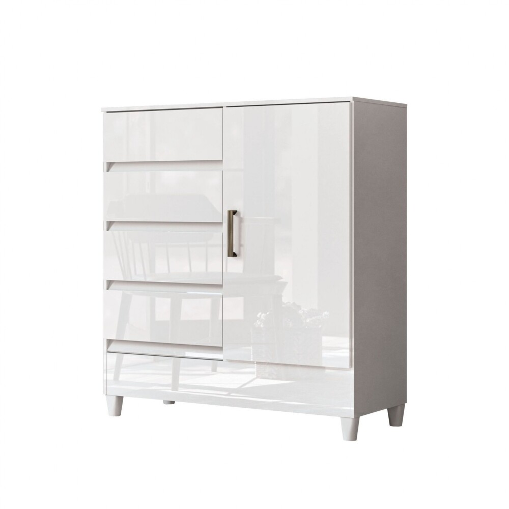 Comoda 1 puerta 4 cajones - Blanco - Linea FIT Comoda 1 puerta 4 cajones - Blanco - Linea FIT
