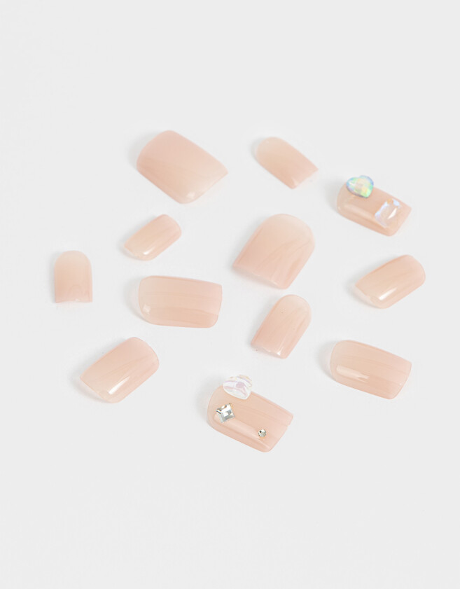 Nail Art Uñas Postizas Perladas Cuadradas - Blanco