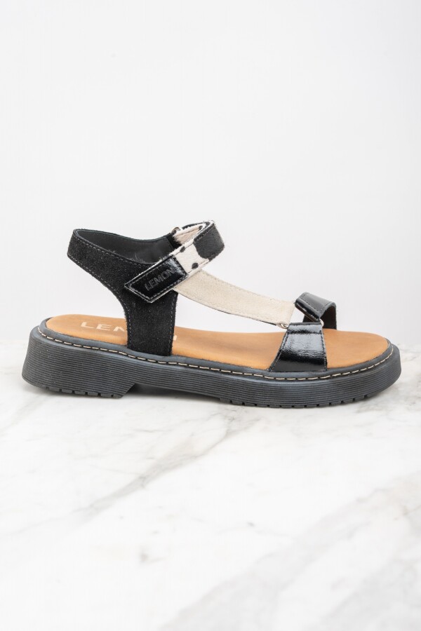 Sandalia Cuero Combinada Negro