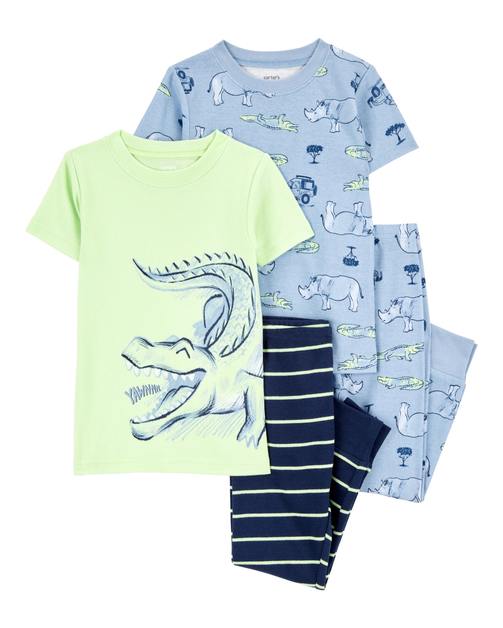 Pijama cuatro piezas de algodón, dos pantalones y dos remeras, diseño caimán Sin color
