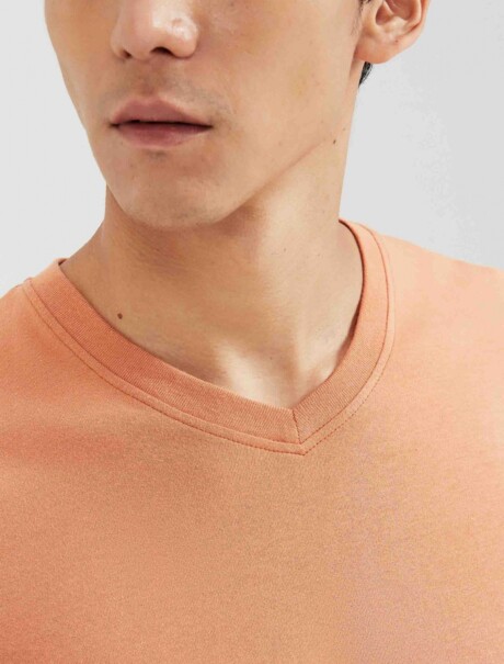 CAMISETA BÁSICA MANGA CORTA CUELLO EN V NARANJA CLARO