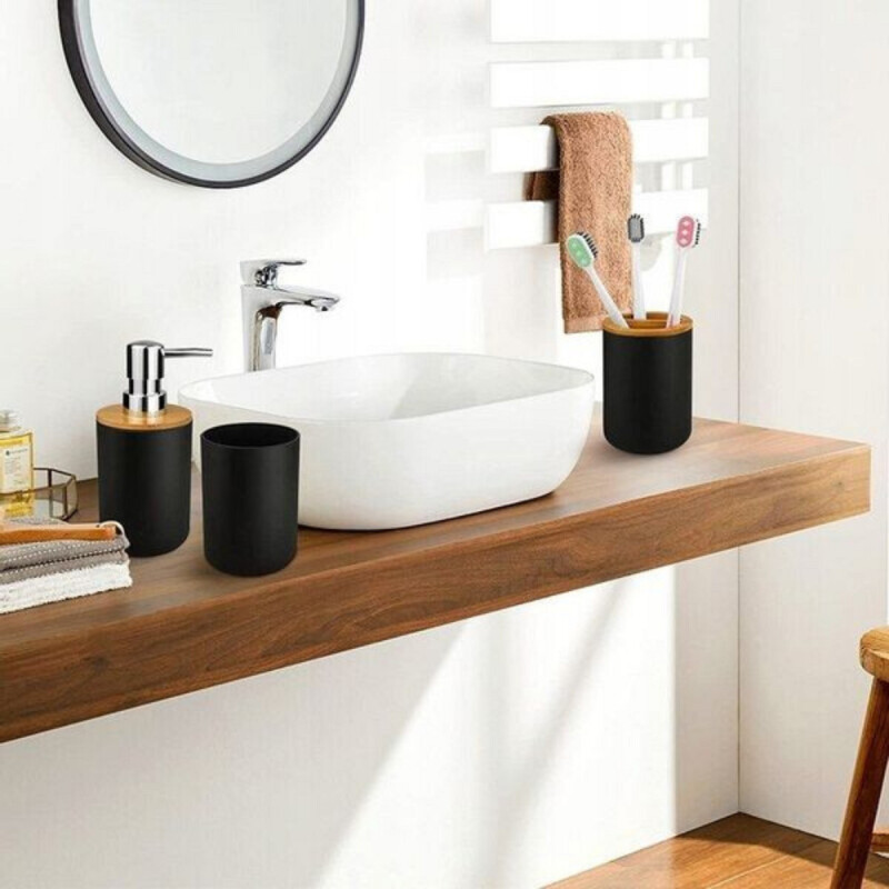 Juego De Accesorios Para Baño 6 Piezas Plástico Símil Madera Negro