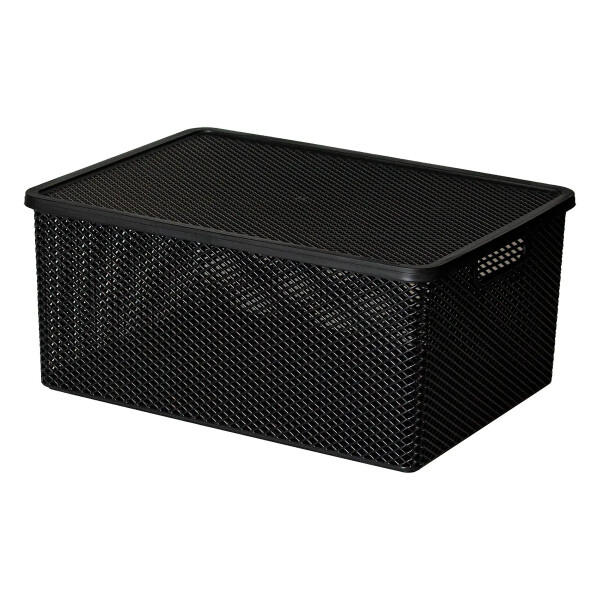 CESTO ORGANIZADOR LINEA CON TAPA NEGRO 36X26X16 CM. NEGRO