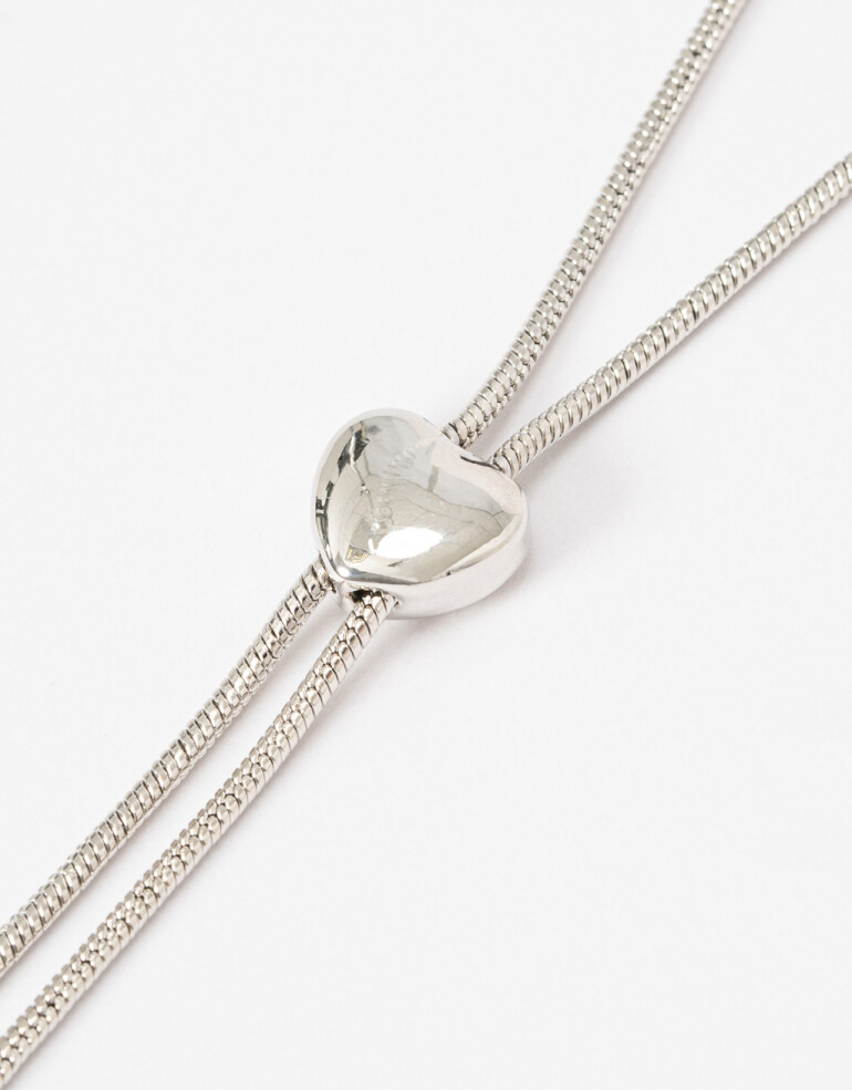 Cadena Corta con Dije Metal Collar Con Dije Corazón. - Plateado Rodio