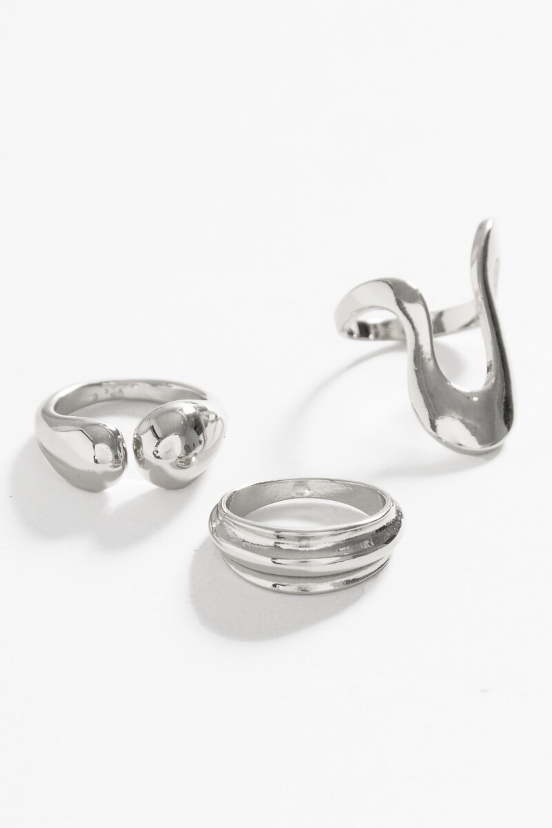 Set 3 anillos irregulares plateado