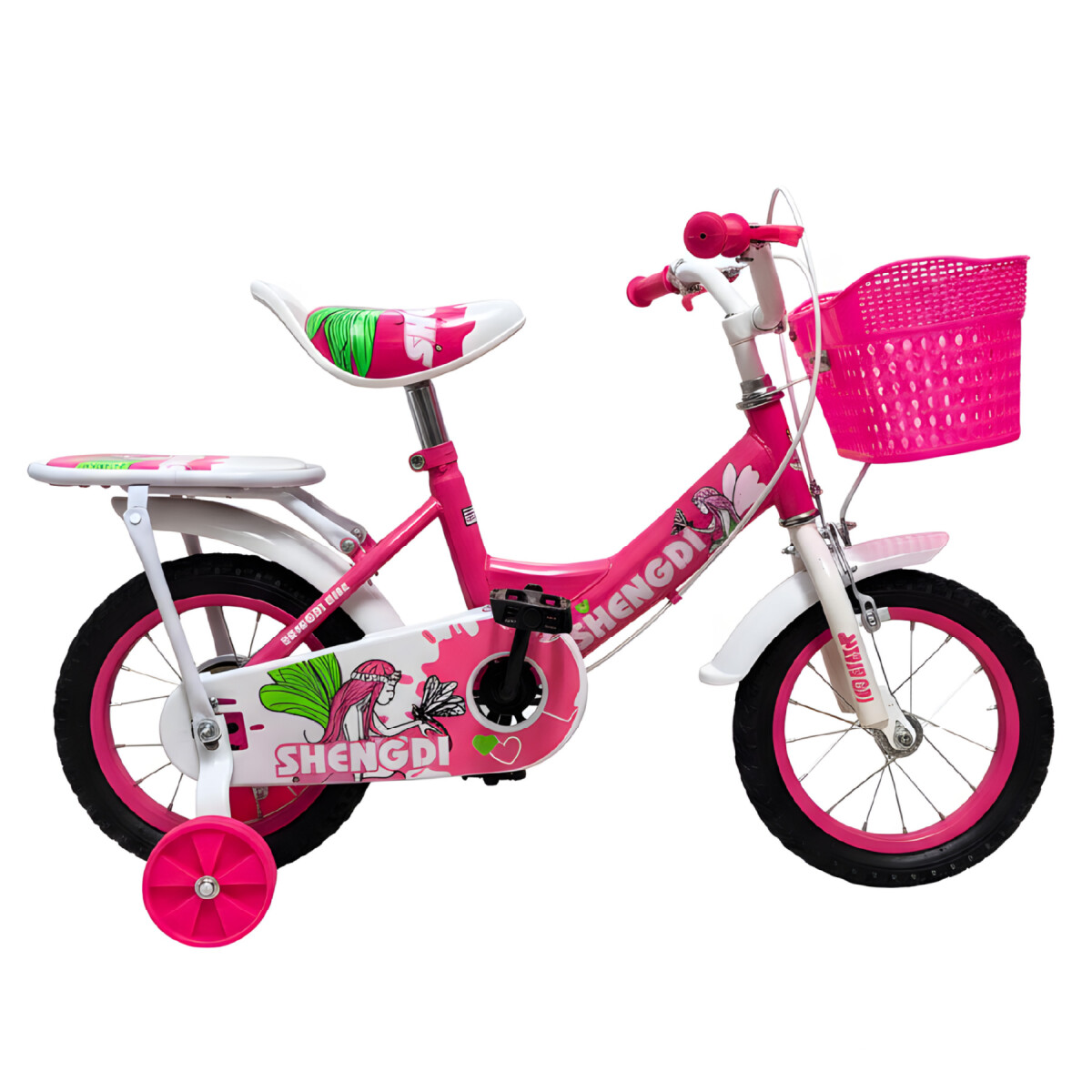 Bicicleta infantil Shengdi Rod 12 Canasto Parrilla Rueditas - Color Rosa Oscuro 