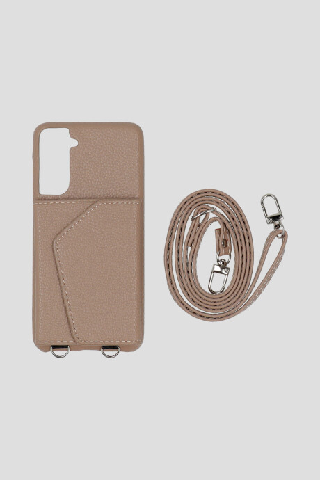 Funda Samsung S21 Con Billetera Y Cadena Nude