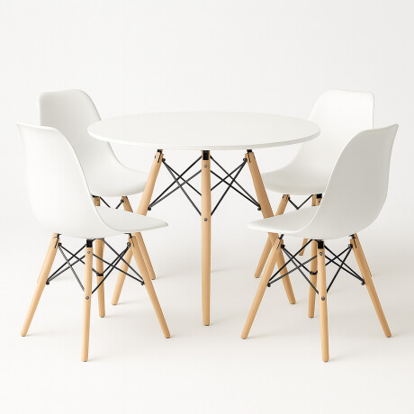 Juego de comedor Con Mesa Circular de 80cm + 4 Sillas Eames Blanco/Blanco