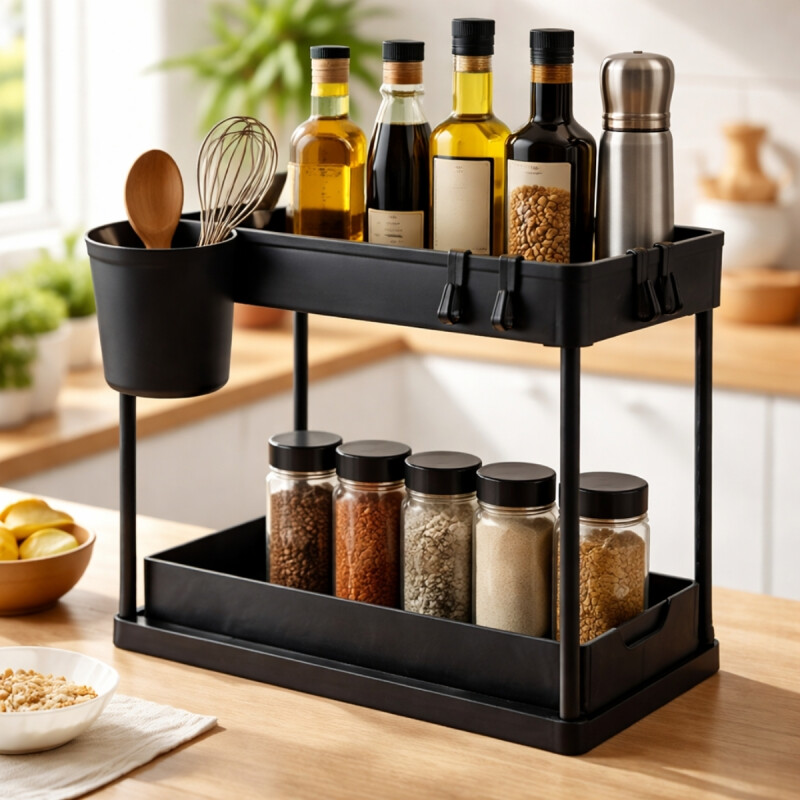 Organizador 2 estantes deslizables bajo mesada NEGRO