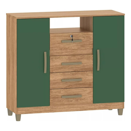 Cómoda cajonera 4 cajones 2 puertas - Con llave MARRÓN-VERDE