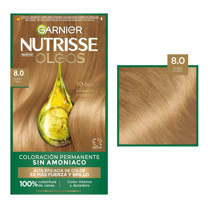 Tinta Garnier Nutrisse Oleos N°8.0 Rubio Claro Tinta Garnier Nutrisse Oleos N°8.0 Rubio Claro