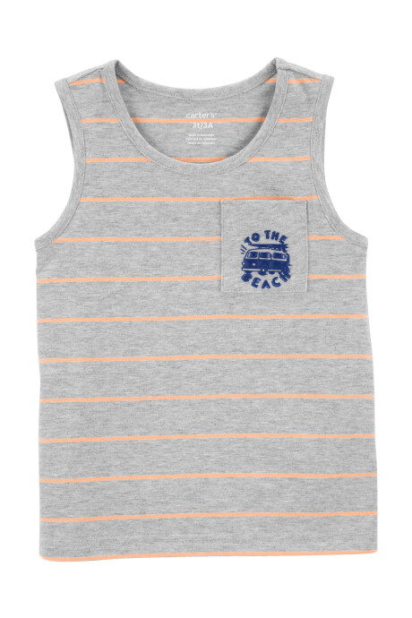 Musculosa de algodón, gris, diseño a rayas Sin color