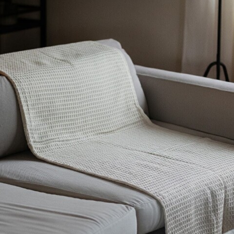 Manta para sillón y cama algodón Marfil waffle 230 x 250 cm