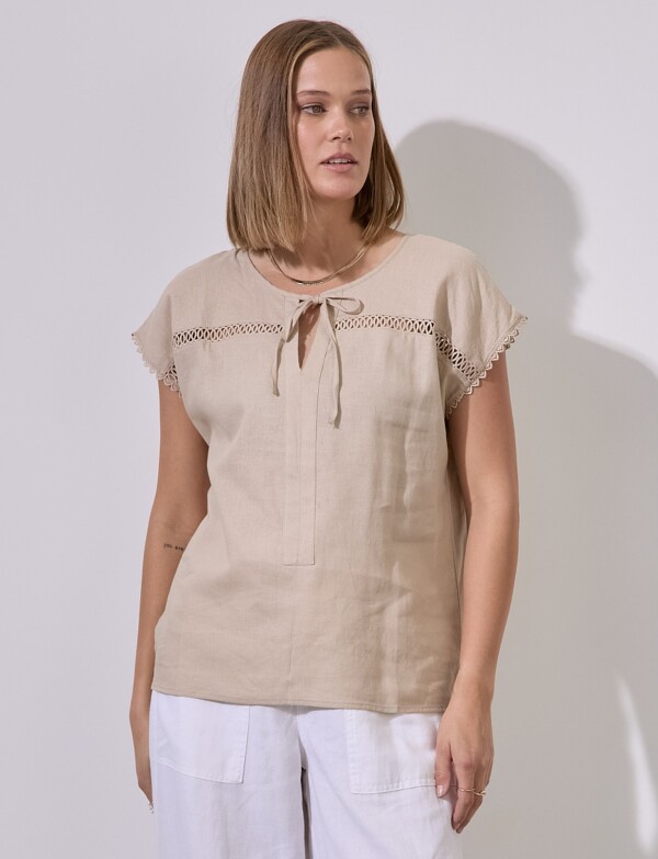 Blusa Lino Puntilla KHAKI