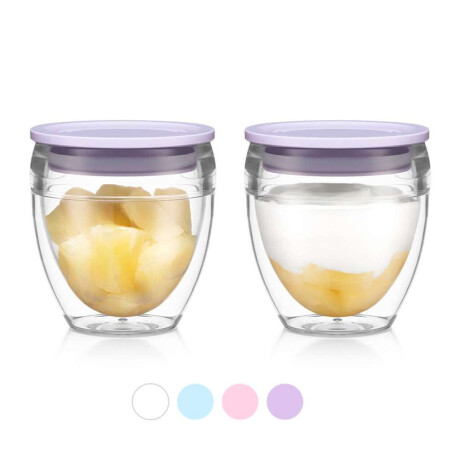 Set X2 Vaso Doble Pared 250Ml C/Tapa Colores Pavina