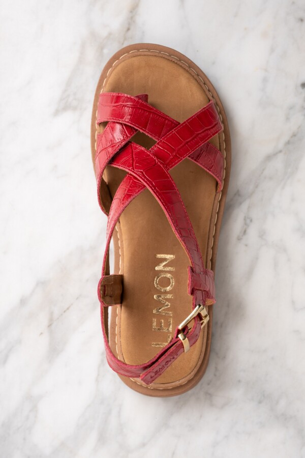 Sandalia Croco Cuero Rojo