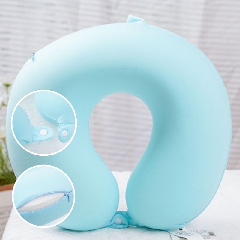 Almohada De Viaje De Espuma Viscoelástica - Seda - Celeste Almohada De Viaje De Espuma Viscoelástica - Seda - Celeste