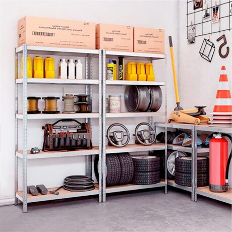 Estanteria Metalica con Estantes en MDF Estanteria Metalica con Estantes en MDF Plateada 180x90x40 cm