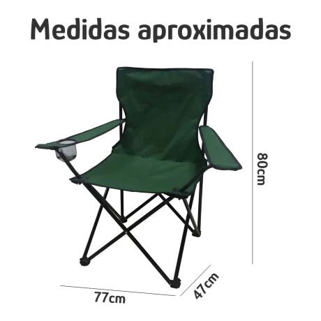 Silla Plegable C/Portavaso, Apoyabrazos Bolso Liviana 90 Kg Verde