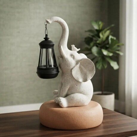 Farol Luz Solar Elefante Con Ave Farol Luz Solar Elefante Con Ave