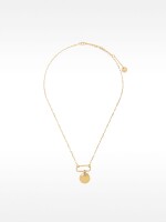 Collar De Eslabones Con Medalla Y Perla De Agua Dulce - Plata De Ley 925 dorado