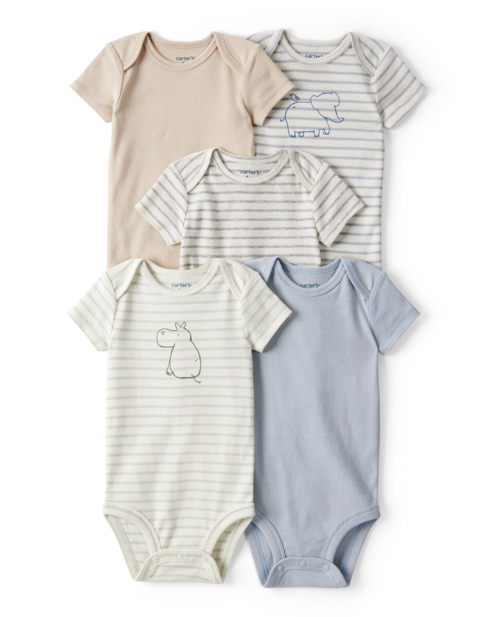 Pack cinco bodies de algodón, diseño animales 