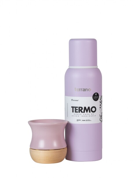 Kit Termo Slim 750ml + Mate Ceramica Base Madera Lila
