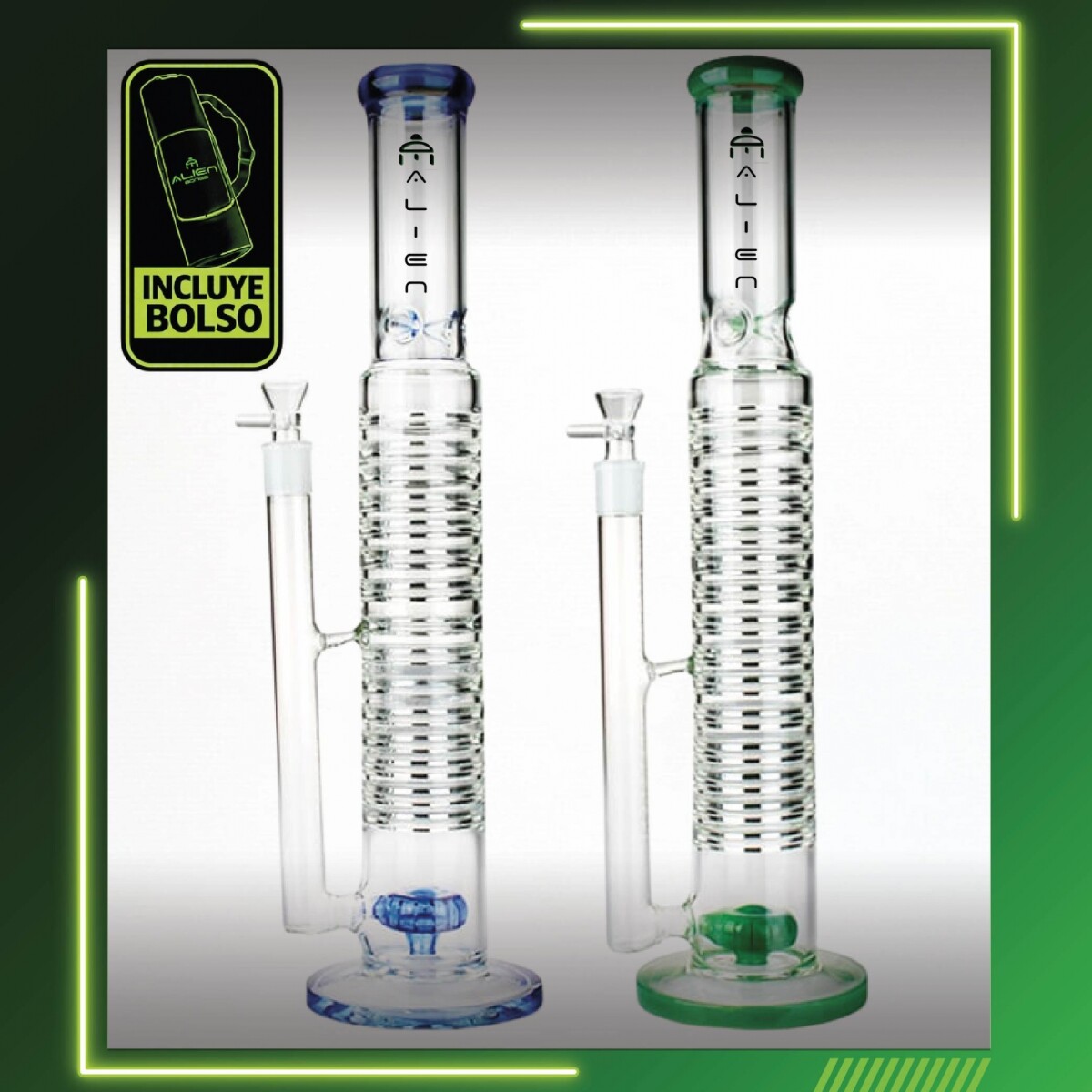 BONG ALIEN PERC SHOWERHEAD Y ATRAP HIELO 46CM - AL229 