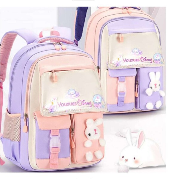 Mochila Kawaii Escolar Infantil Diseño Peluche Conejito Color Rosado