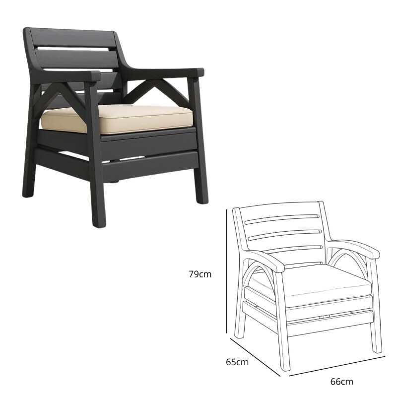 Juego Santana de jardín 3 sillones con almohadones + mesa GRIS